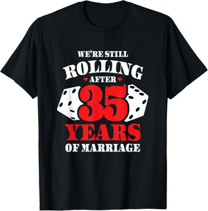 Couples Married 35 Years - Funny 35th Wedding Anniversary T-Shirt - T-Shirt | Black