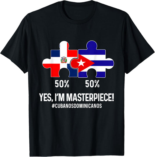 Half Cuban Half Dominican Flag Map Combined Cuba RD T-Shirt - T-Shirt | Black