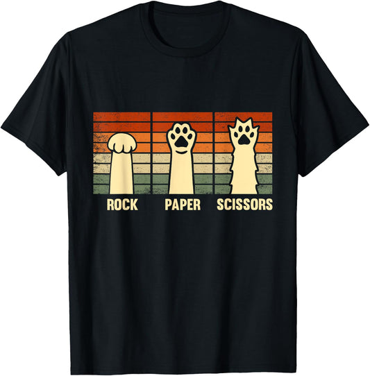 Rock Paper Scissors Hand Game Cute Paw Funny Cat Kids T-Shirt - T-Shirt | Black