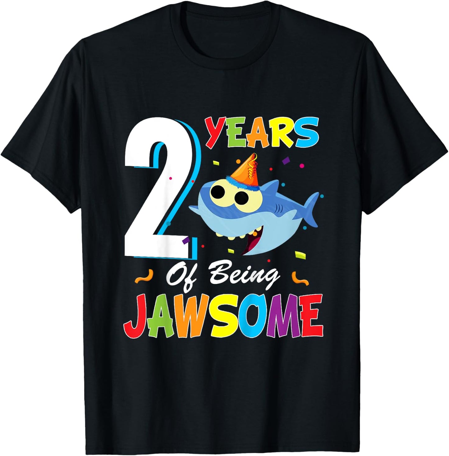2 Years Old Boys Girls Gift Shark Jawsome 2nd Birthday T-Shirt - T-Shirt | Black
