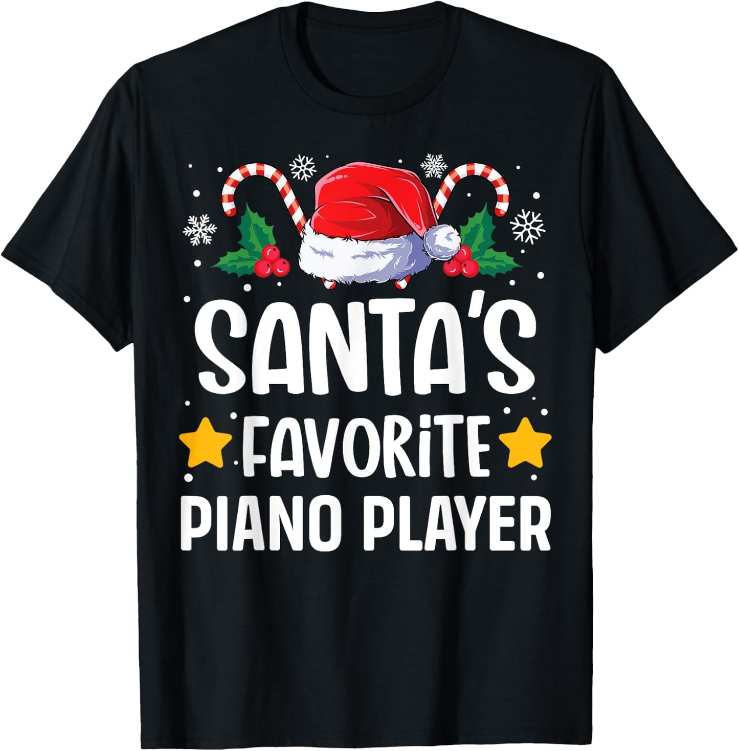 Santas Favorite Piano Player Christmas Matching Group Pajama T-Shirt - T-Shirt | Black