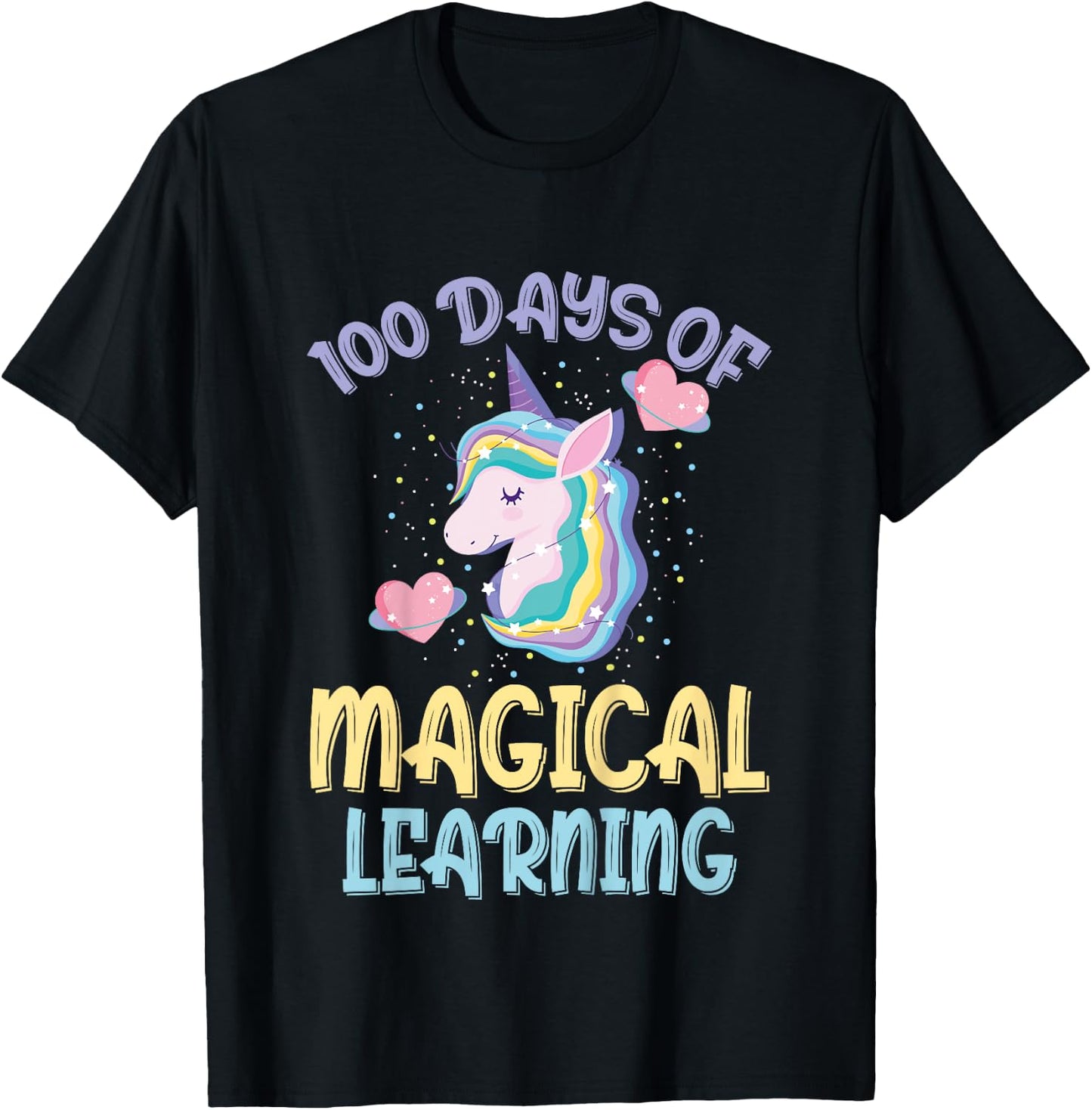 100 Days Of Magical Learning 100th Day Of School Unicorn T-Shirt - T-Shirt | Black