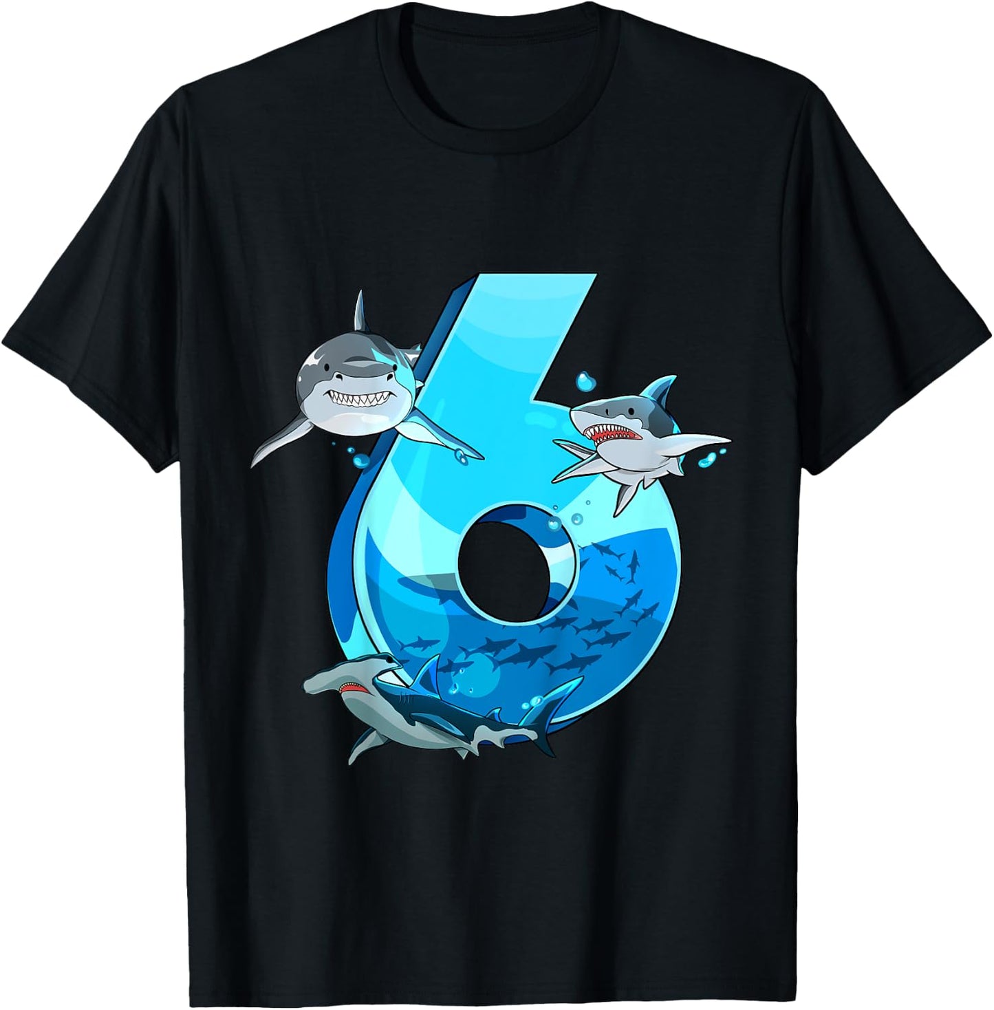 Kids Shark Boy 6 Years Birthday Child Children Birthday T-Shirt - T-Shirt | Black