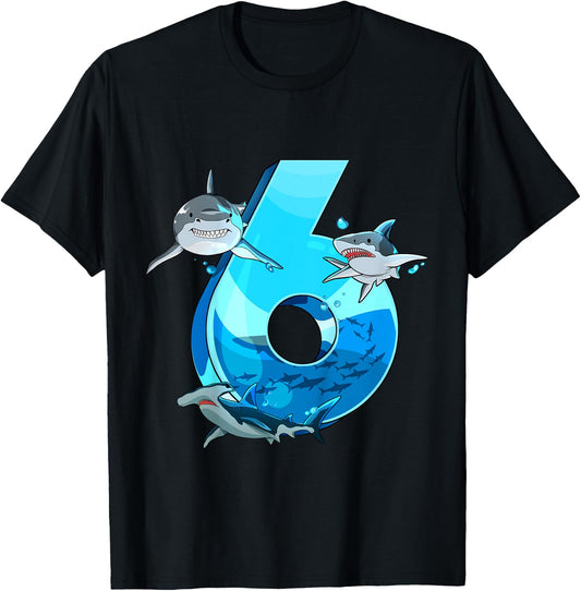 Kids Shark Boy 6 Years Birthday Child Children Birthday T-Shirt - T-Shirt | Black