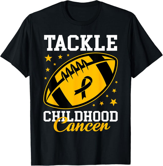 Tackle Childhood Cancer Awareness Ribbon Football Family Kid T-Shirt - T-Shirt | Black