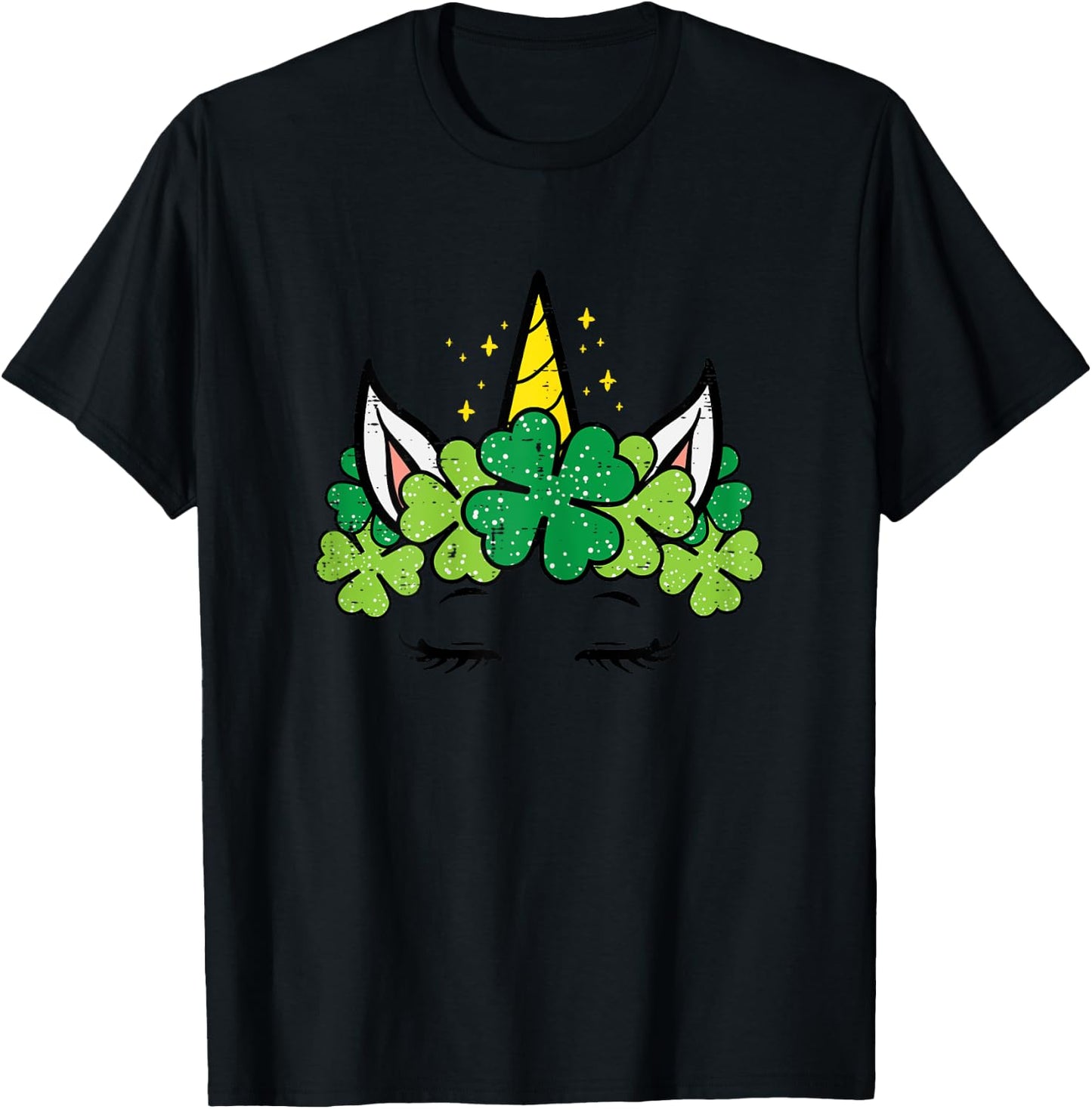 St Patricks Day Unicorn Face Shamrock Pattys Toddler Girls T-Shirt - T-Shirt | Black