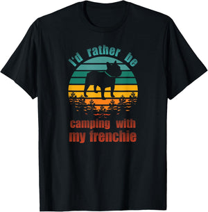 Retro I'd Rather Be Camping With My Frenchie Funny Bulldog Men Women Kids T-Shirt - T-Shirt | Black
