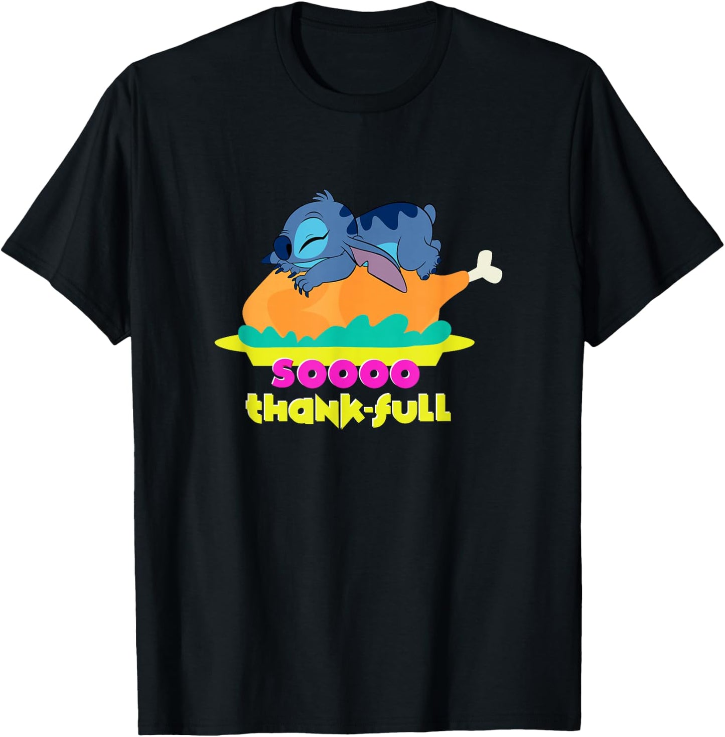 Disney Lilo & Stitch Thanksgiving Soooo Thankful Turkey Nap T-Shirt - T-Shirt | Black