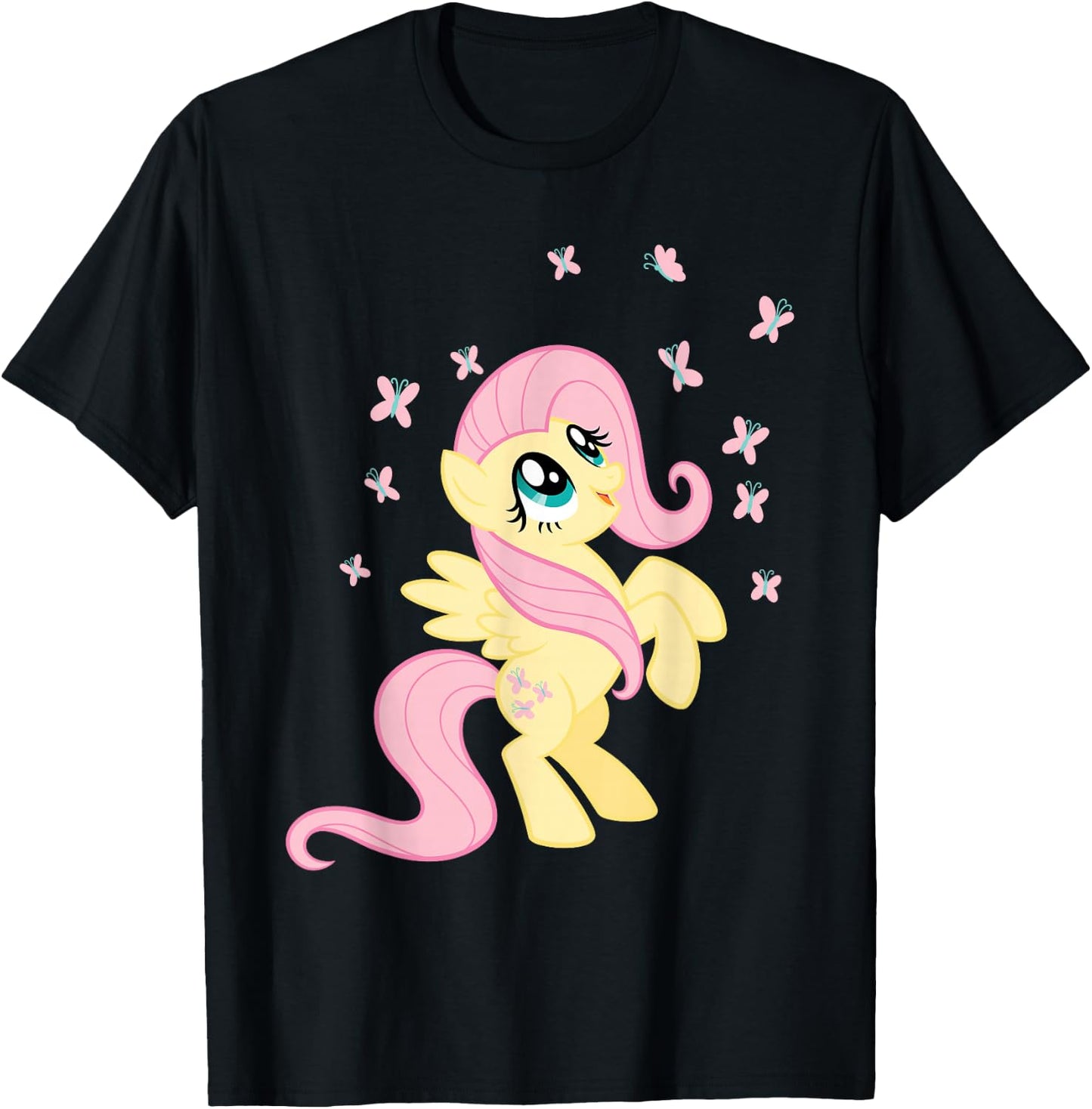 My Little Pony Fluttershy Surrounded by Butterflies T-Shirt - T-Shirt | Black