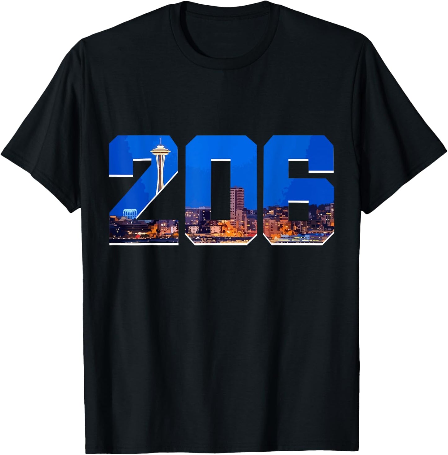 Seattle 206 Area Code Pride Skyline Washington Vintage T-Shirt - T-Shirt | Black