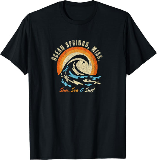 Faded Vintage Ocean Springs Mississippi Vacation Ocean T-Shirt - T-Shirt | Black