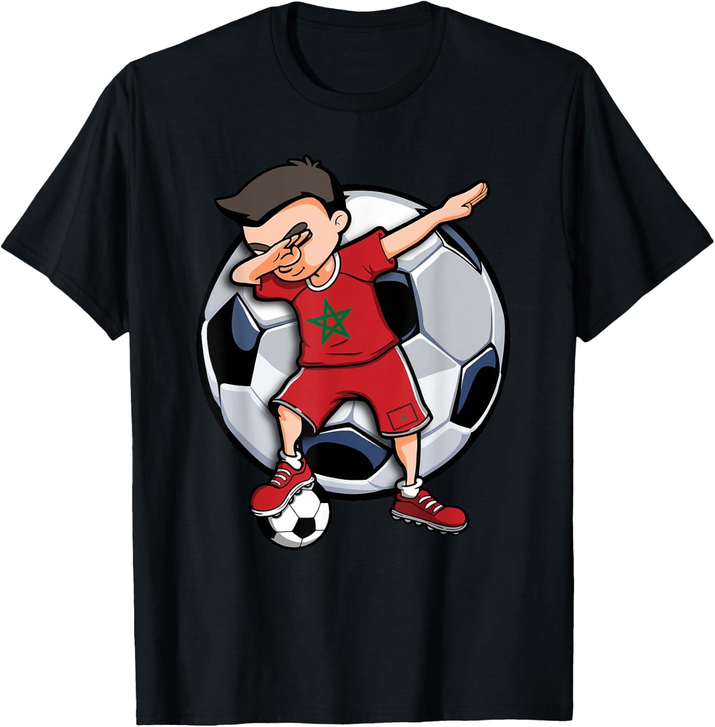 Dabbing Soccer Boy Morocco Football Fan Jersey Moroccan Flag T-Shirt - T-Shirt | Black