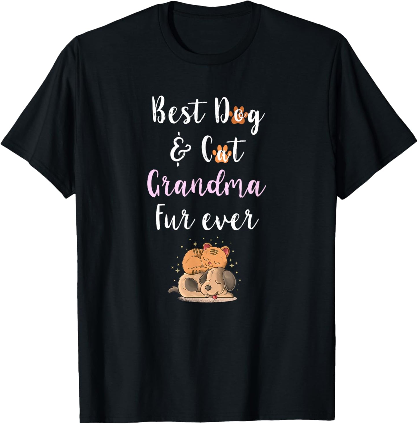 Best Dog & Cat Grandma Fur Ever Funny Fur Kid Granny Saying T-Shirt - T-Shirt | Black