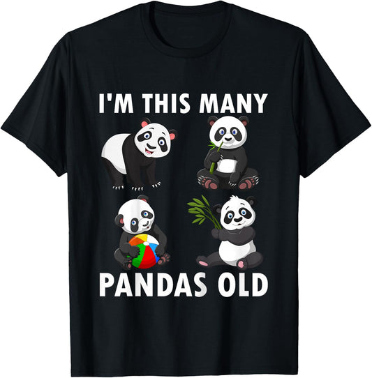 Kids 4 Year Old Boy Pandas Old 4th Birthday Kids T-Shirt - T-Shirt | Black