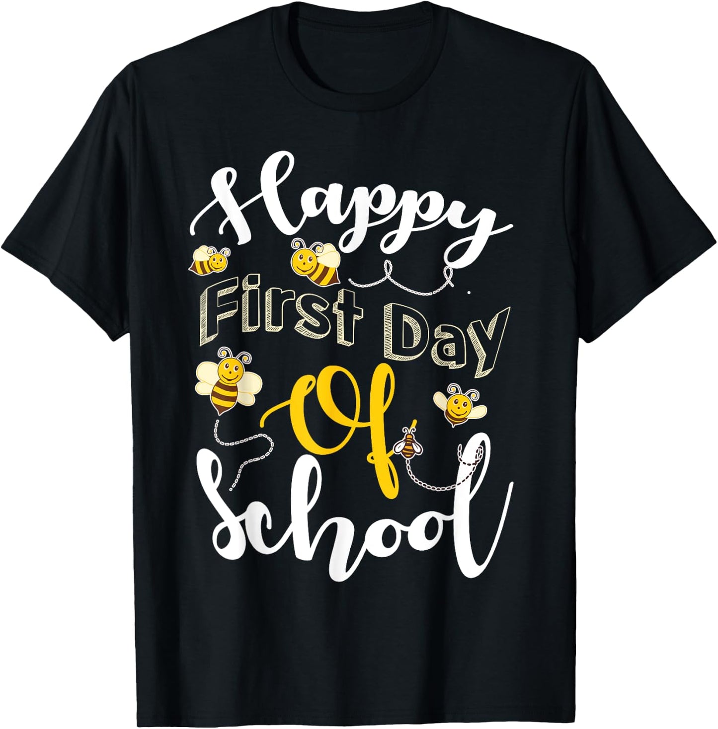 Happy First Day of School Bees Teacher & Kids Back to School T-Shirt - T-Shirt | Black