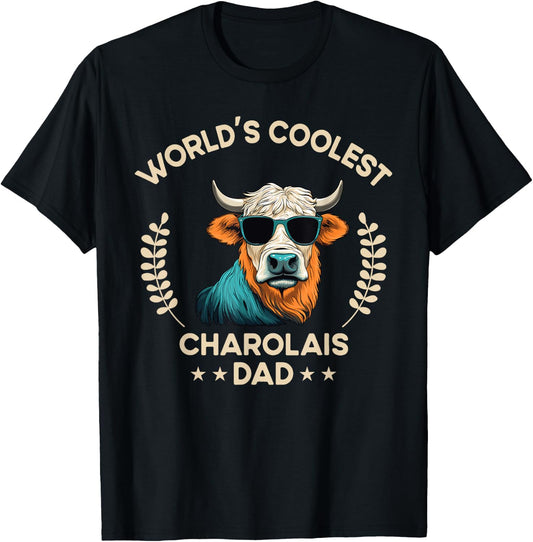 World's Coolest Cow Dad Papa - Men Farmer Charolais T-Shirt - T-Shirt | Black