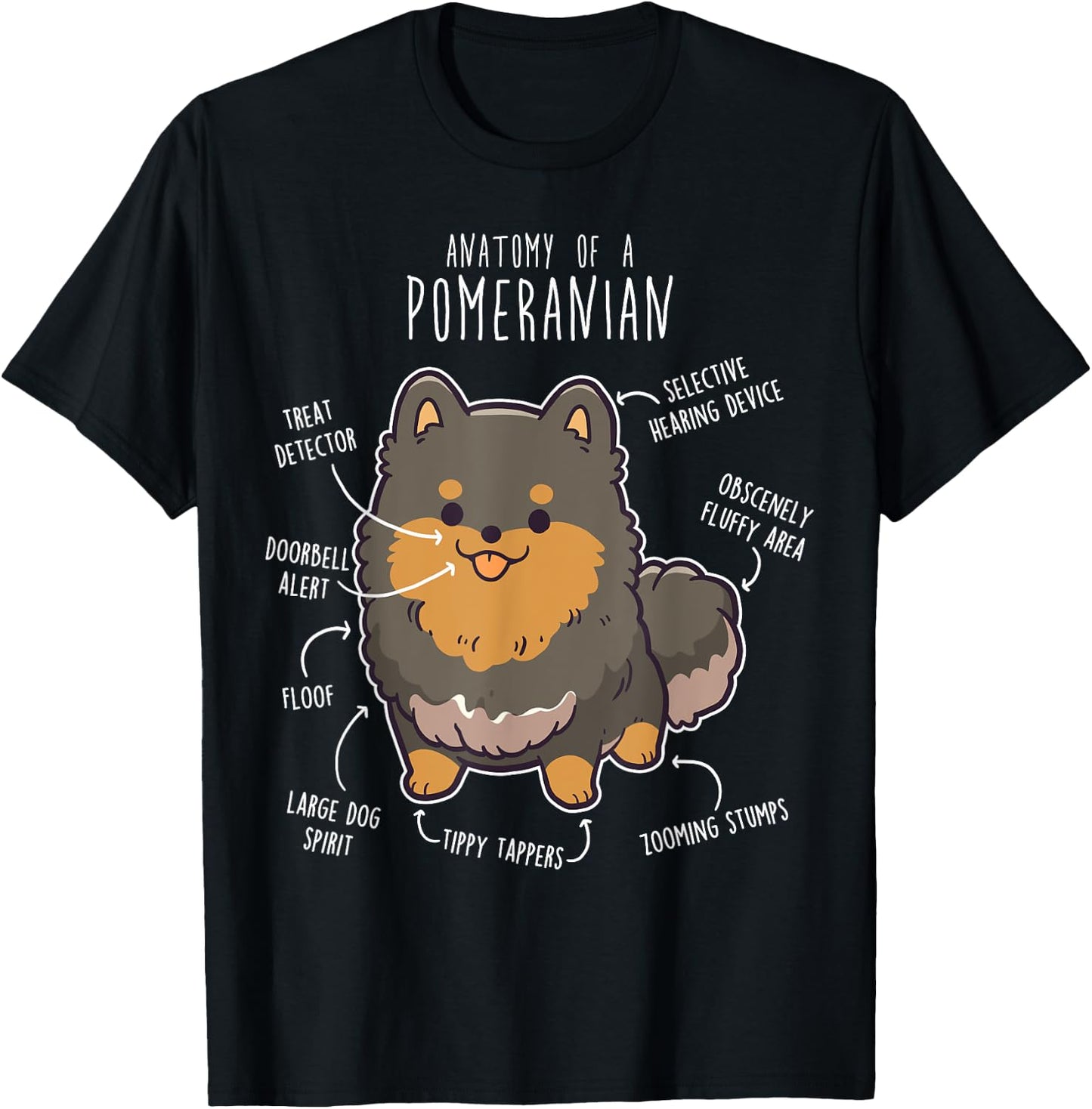 Black and Tan Pomeranian Dog Anatomy, Funny Cute Pet Pom Mom T-Shirt - T-Shirt | Black