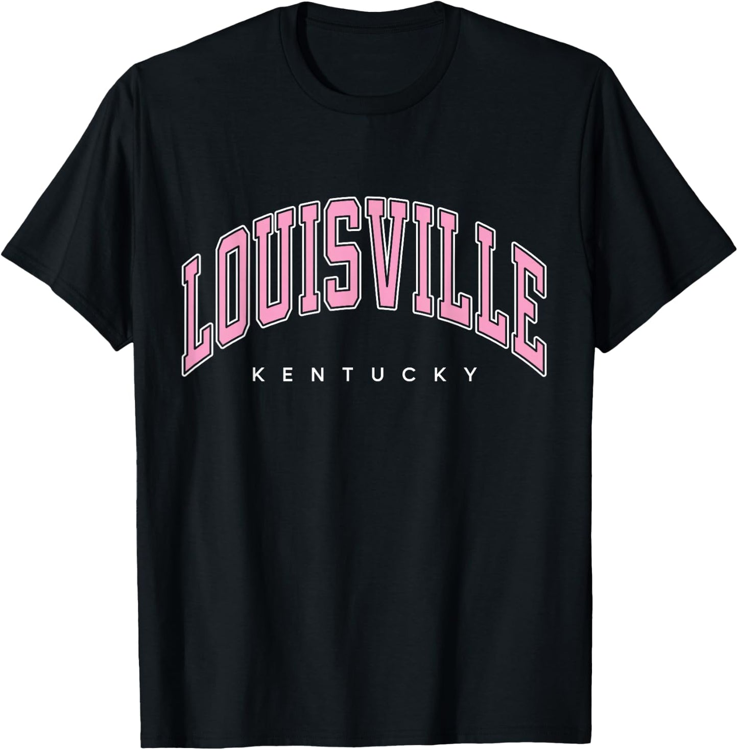 Louisville Kentucky KY Varsity Style Pink Text T-Shirt - T-Shirt | Black