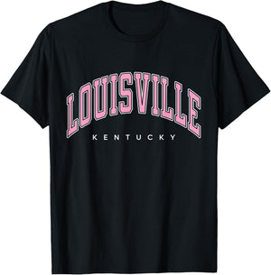 Louisville Kentucky KY Varsity Style Pink Text T-Shirt - T-Shirt | Black