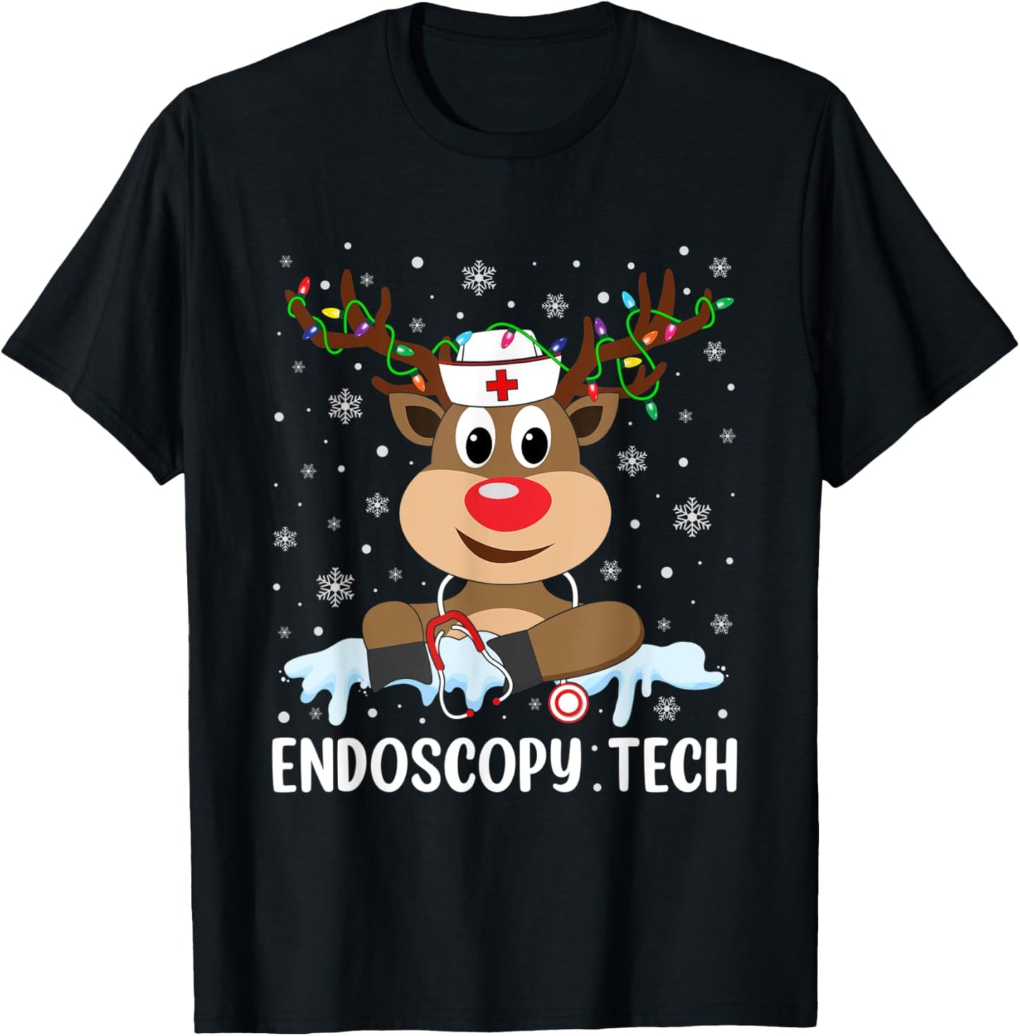 Love Tech Life Reindeer Xmas Endoscopy Tech Christmas Pajama T-Shirt - T-Shirt | Black