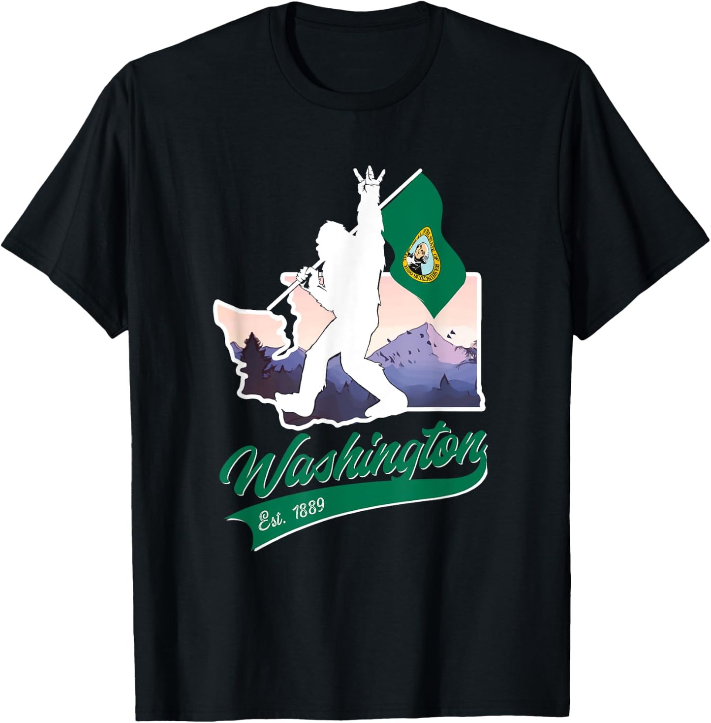 Bigfoot West Coast State of Washington Flag Souvenir T-Shirt - T-Shirt | Black