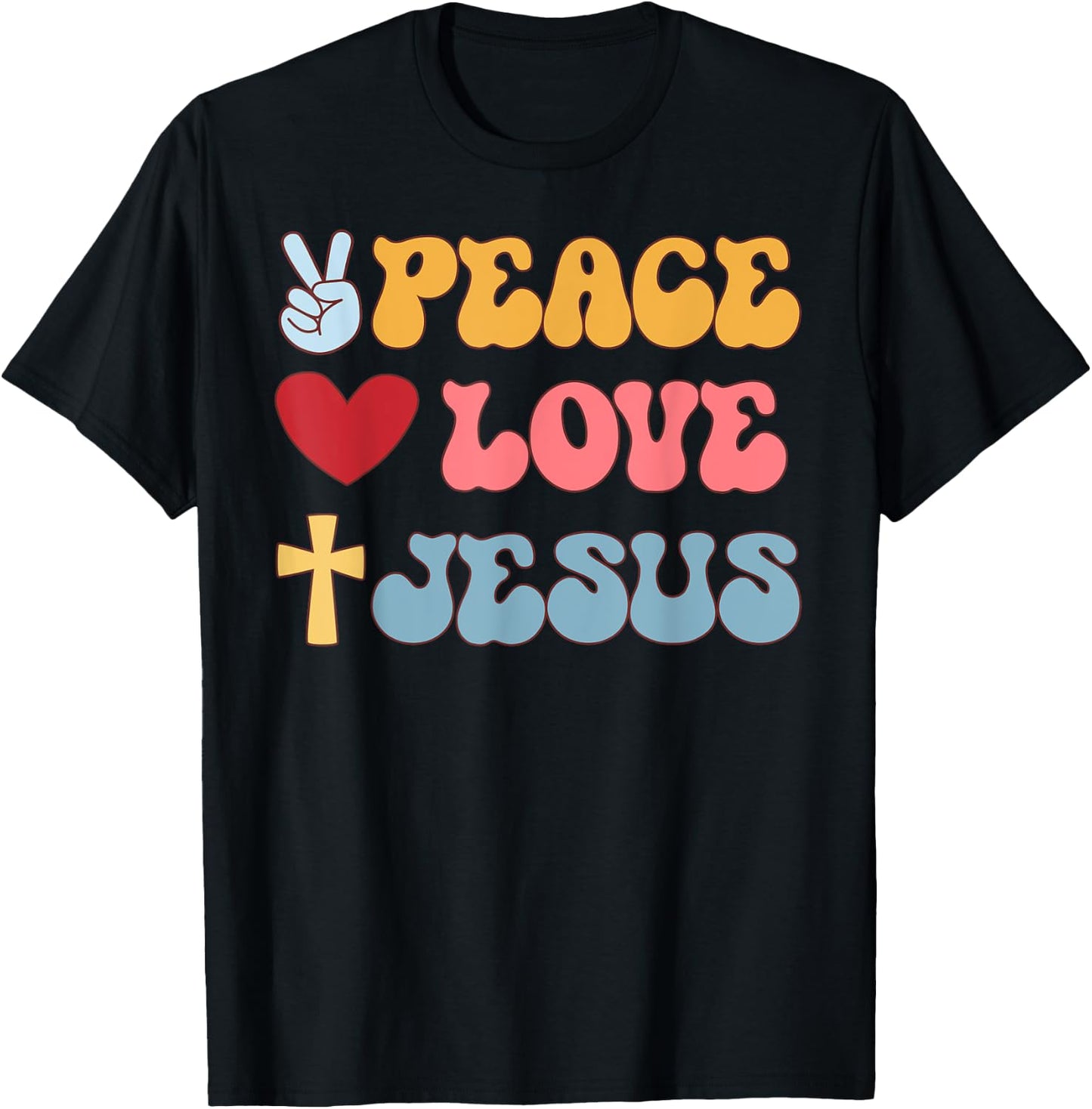 Groovy Peace Love Jesus Christian 70's Hippie T-Shirt - T-Shirt | Black