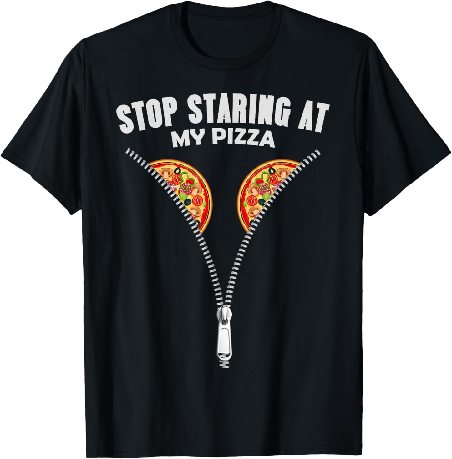 Funny Adult Women Stop Staring At My Pizza T-Shirt - T-Shirt | Black