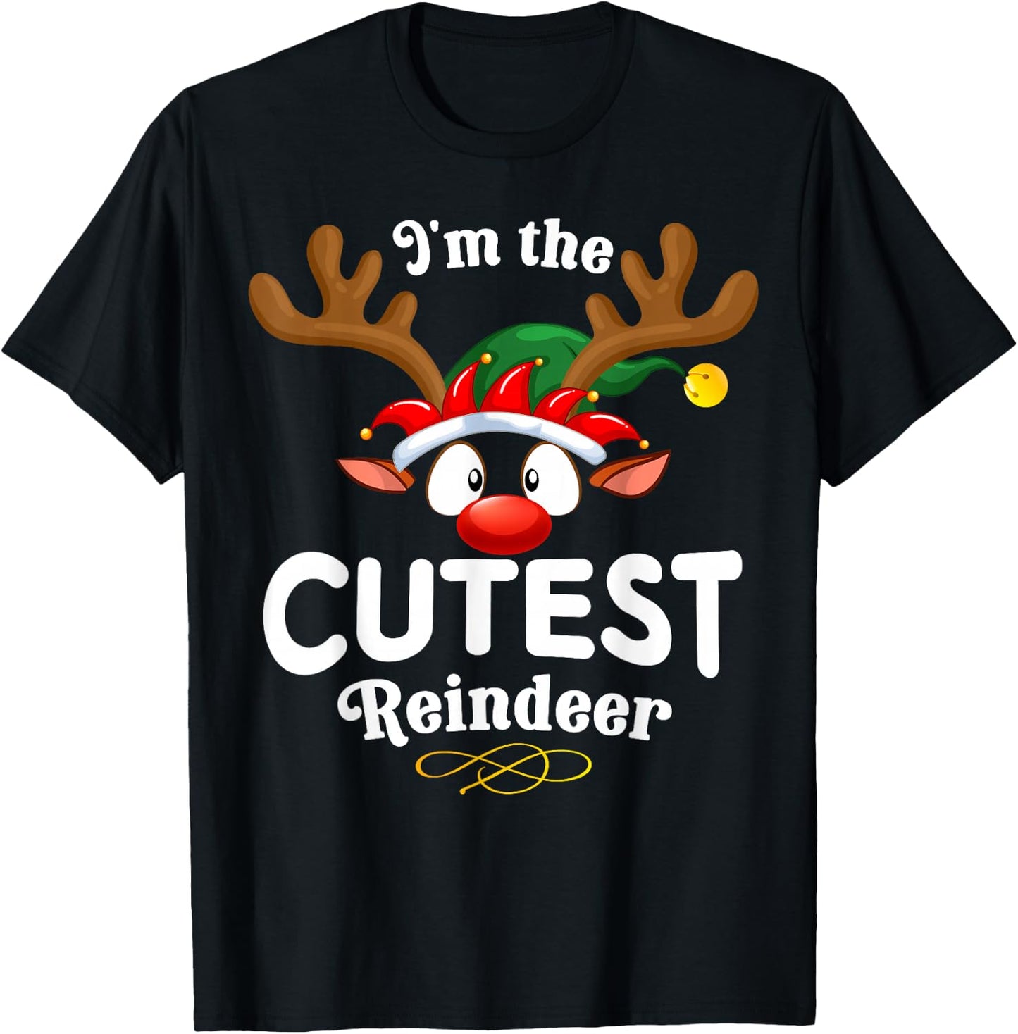 Christmas PJS Cutest XMas Reindeer Matching T-Shirt - T-Shirt | Black