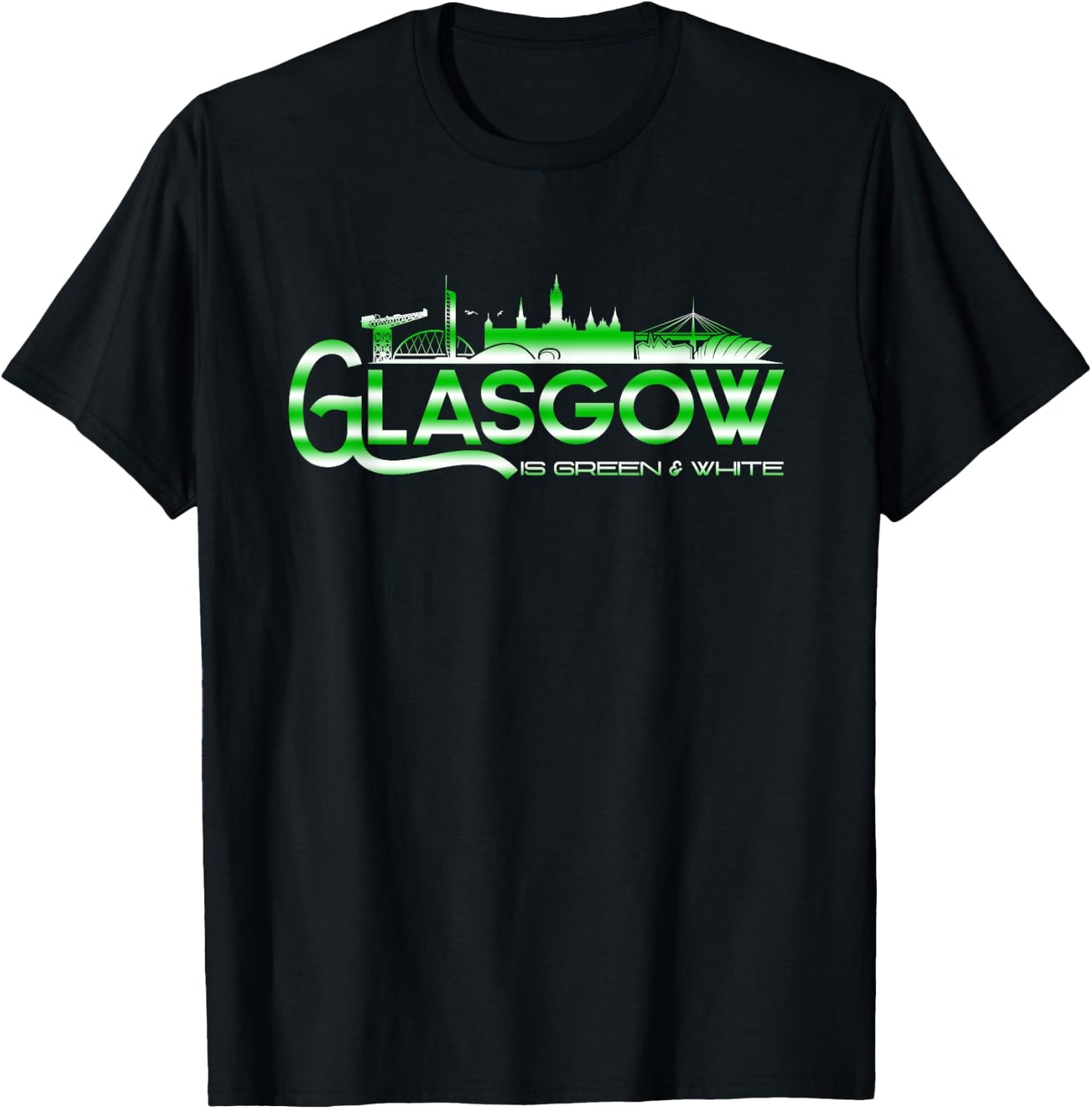 Glasgow is Green and White T-Shirt - T-Shirt | Black