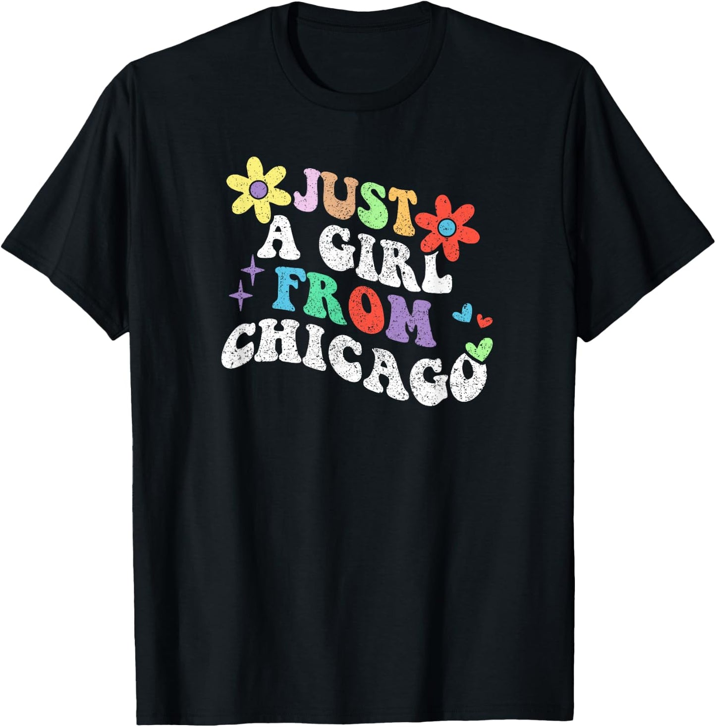 Retro Groovy Just A Girl From Chicago Mother's Day 2023 T-Shirt - T-Shirt | Black