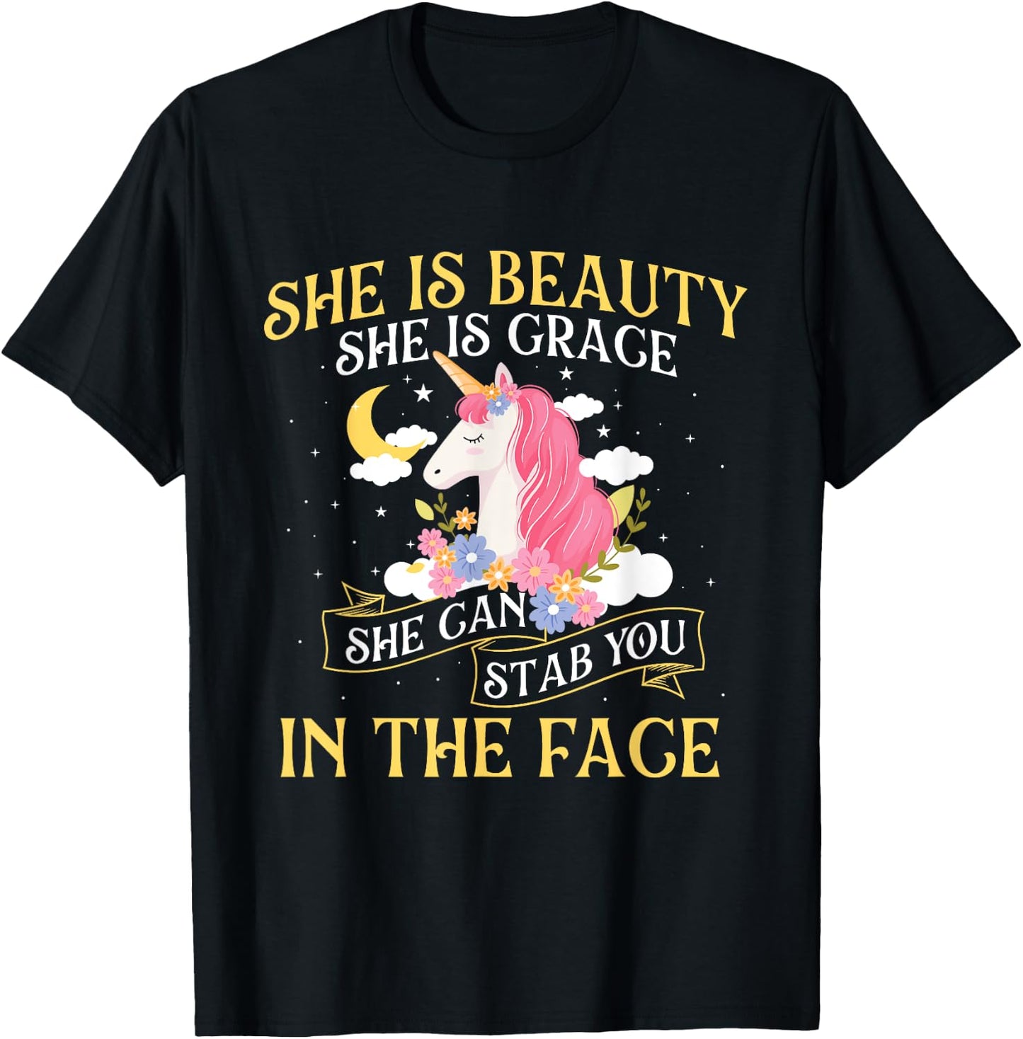 She Is Beauty - Mythical Animal Rainbow Unicorn Magical T-Shirt - T-Shirt | Black