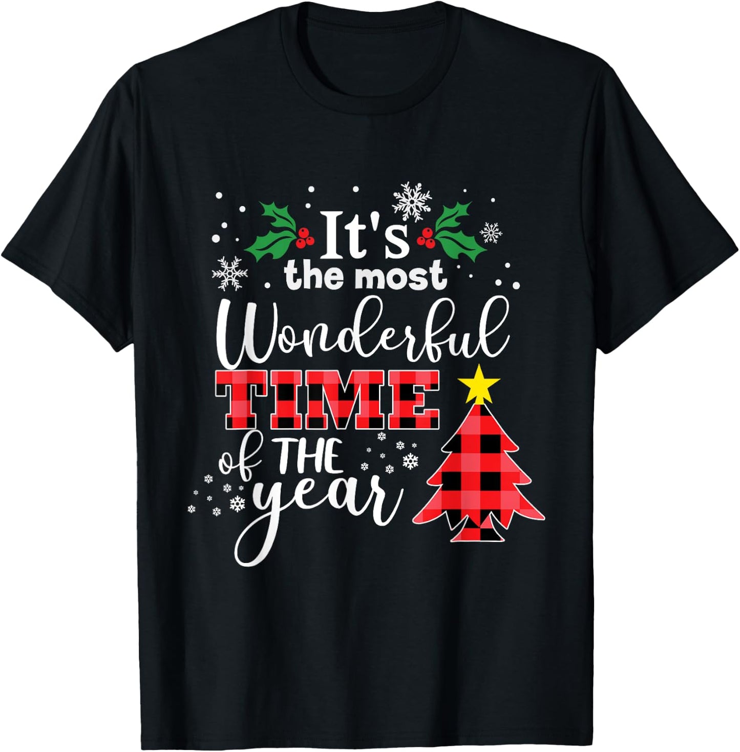 Christmas It's the Most Wonderful time of Year Buffalo Plaid T-Shirt - T-Shirt | Black