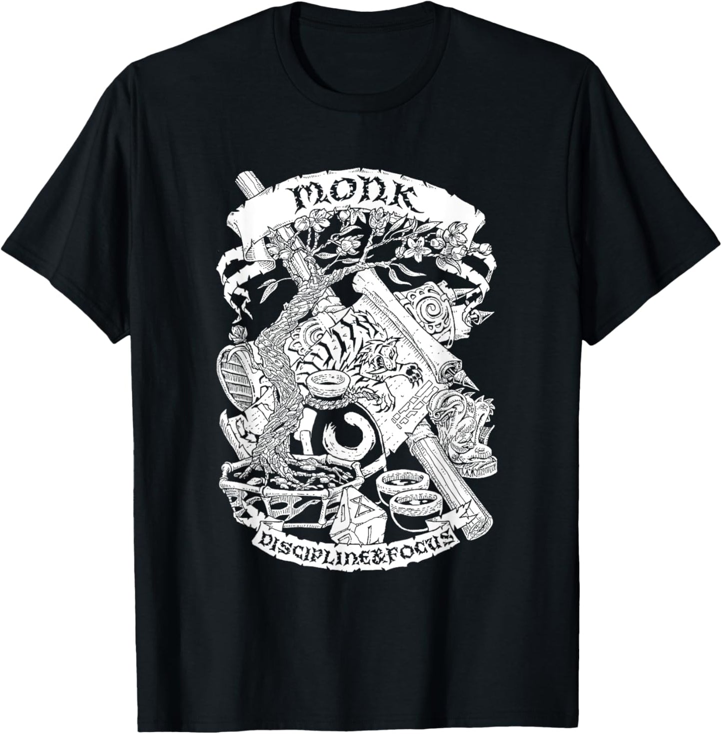 Fantasy Role-Playing Game (RPG) Monk T-Shirt - T-Shirt | Black