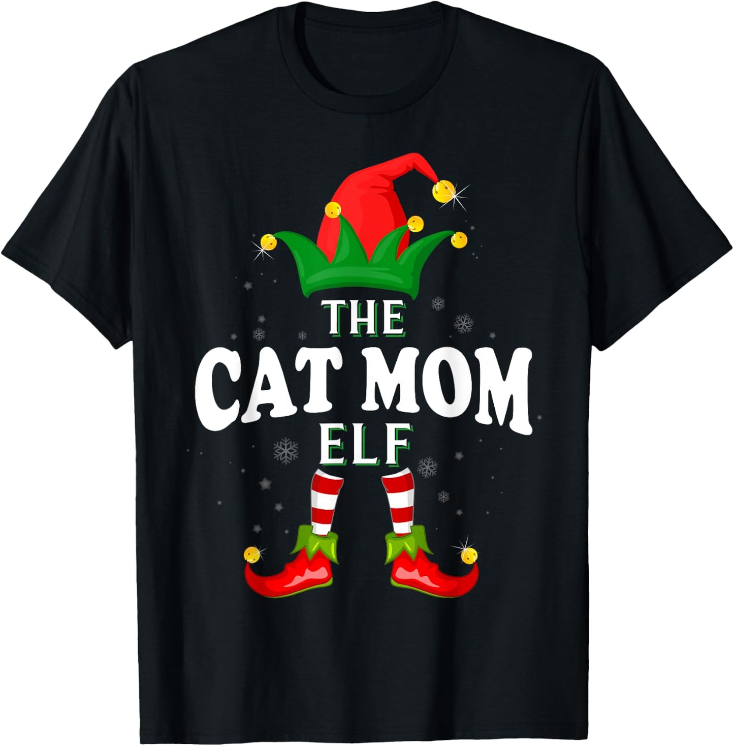 Xmas Cat mom Elf Family Matching Christmas Pajama T-Shirt - T-Shirt | Black