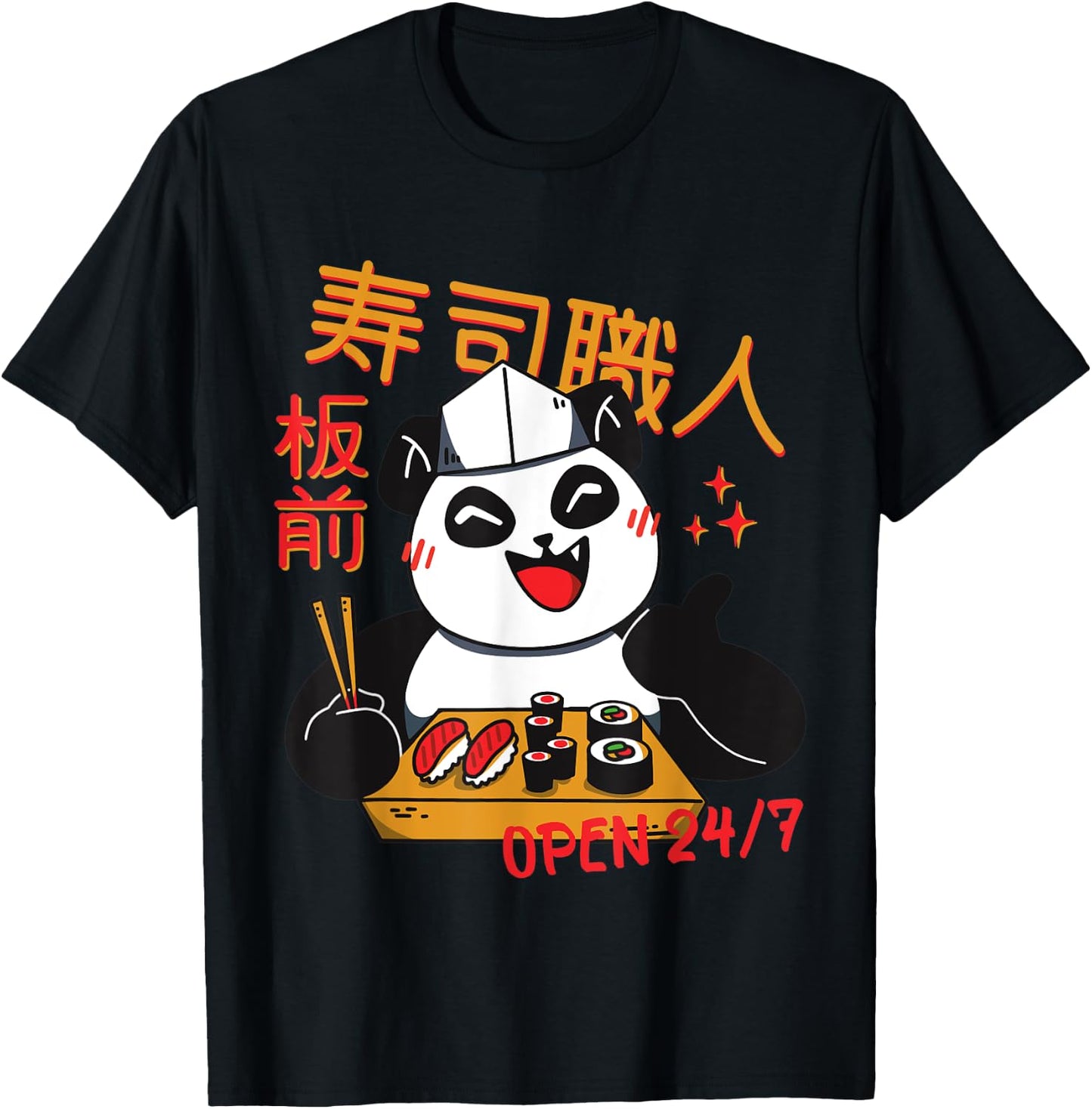 Sushi Chef Panda Kawaii Maki Manga Zoo Children T-Shirt - T-Shirt | Black