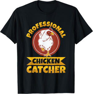 Chicken Farming Design -Adults , Black, Small, Short Sleeve, Regular Fit, Professional Chicken Catcher Design T-Shirt - T-Shirt | Black