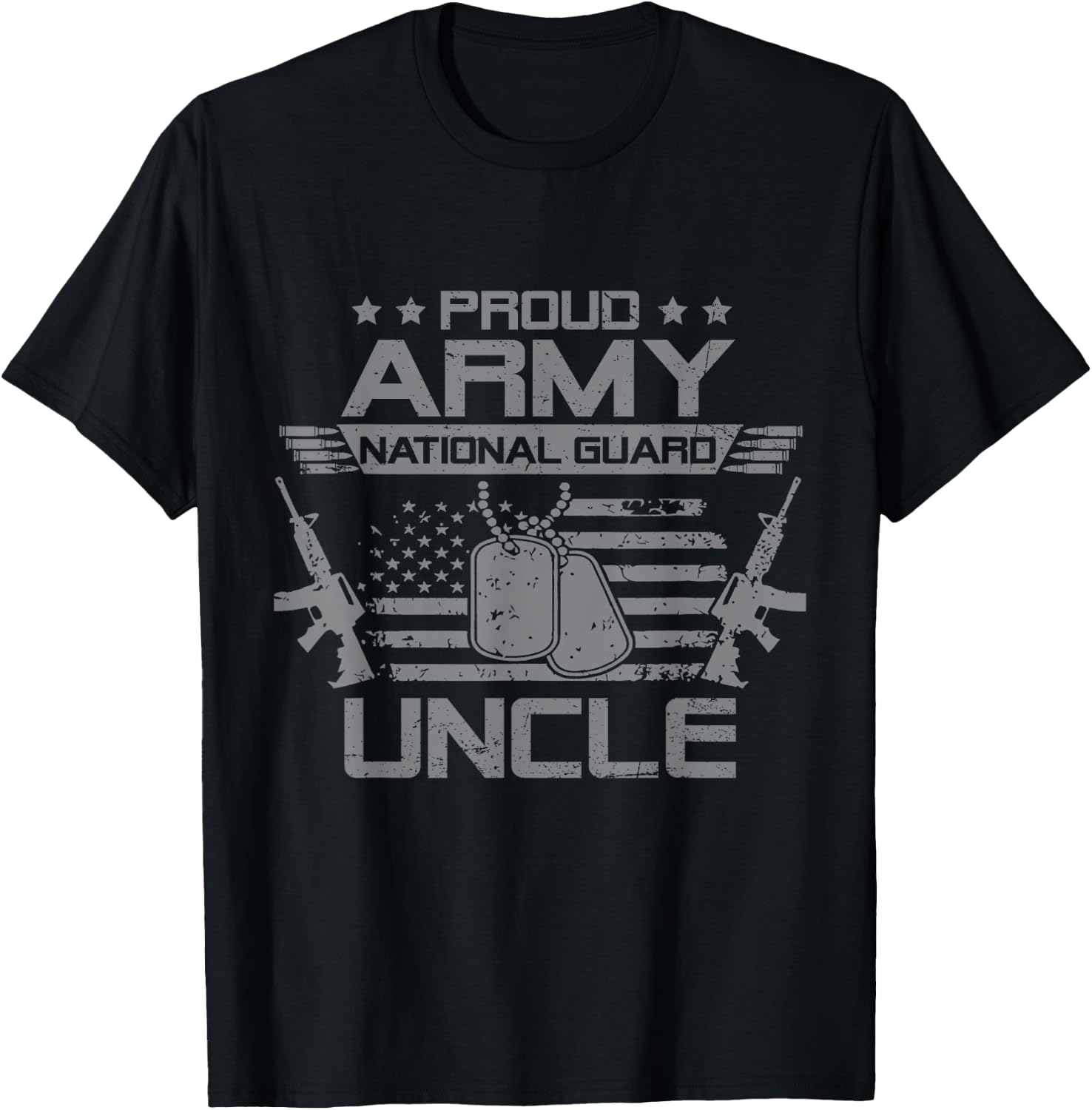 Proud Army National Guard Uncle Flag USA Military Veteran T-Shirt - T-Shirt | Black