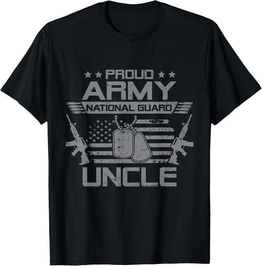 Proud Army National Guard Uncle Flag USA Military Veteran T-Shirt - T-Shirt | Black