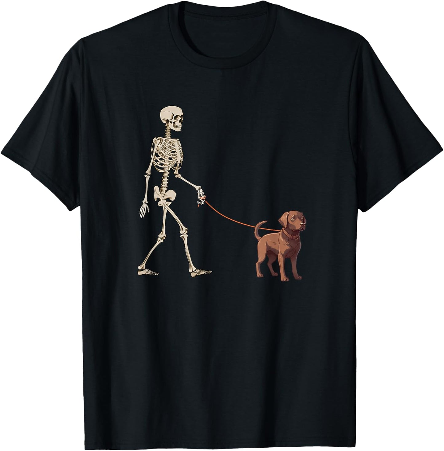 Funny Chocolate Labrador Skeleton Dog Walking Halloween Men Women Kids T-Shirt - T-Shirt | Black