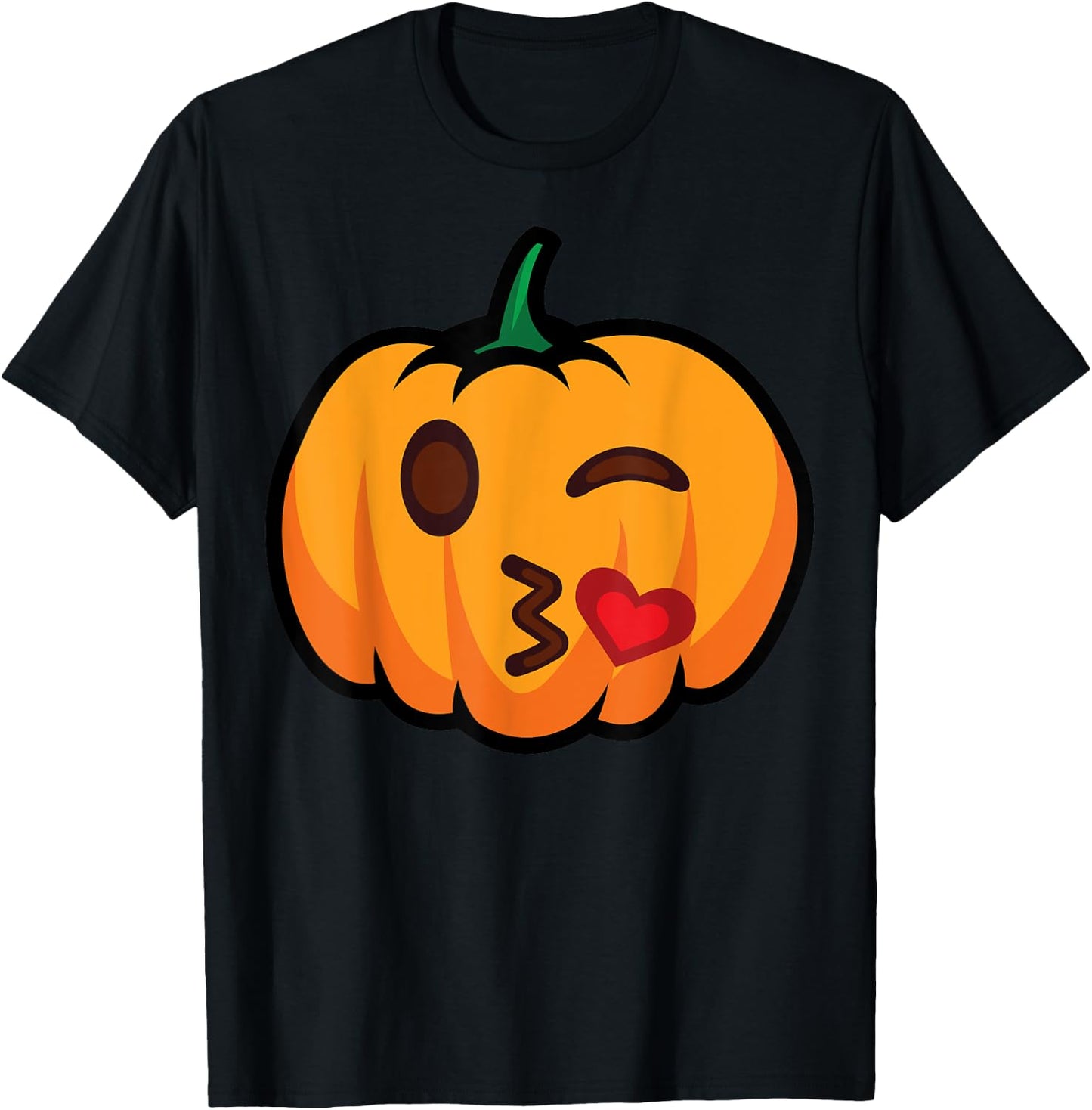 Pumpkin Emoji One Eye Open Wink Blow Kiss Love Funny Costume T-Shirt - T-Shirt | Black