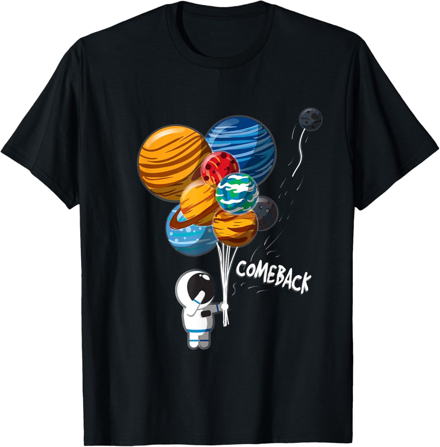 Astronaut Balloon Planets Pluto Outer Space Traveler T-Shirt - T-Shirt | Black