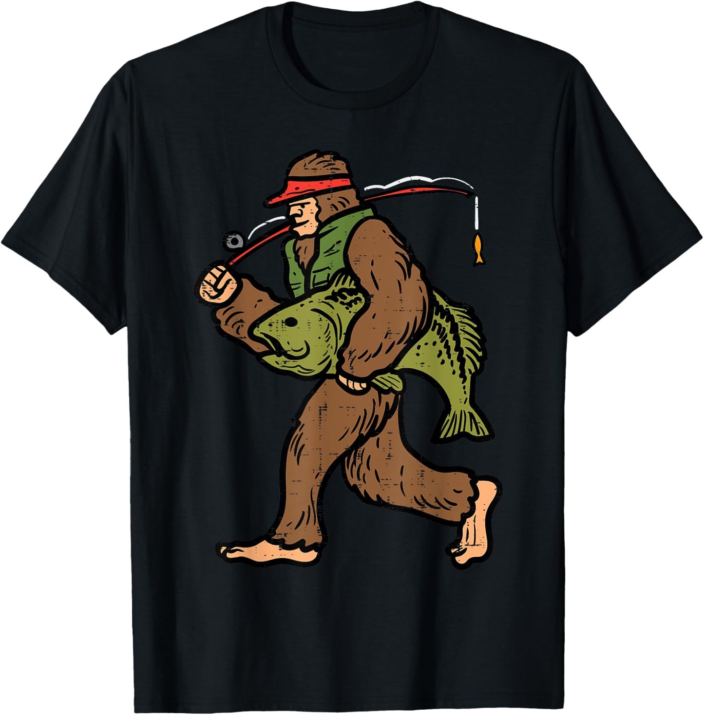 Bigfoot Sasquatch Fishing Funny Fisherman Men Women Kids T-Shirt - T-Shirt | Black
