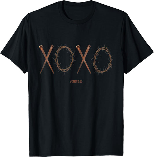 XOXO Christmas Love Words Jesus Nails Crown Easter Valentine T-Shirt - T-Shirt | Black