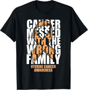 Uterine Cancer Messed With The Wrong Family Peach Ribbon T-Shirt - T-Shirt | Black
