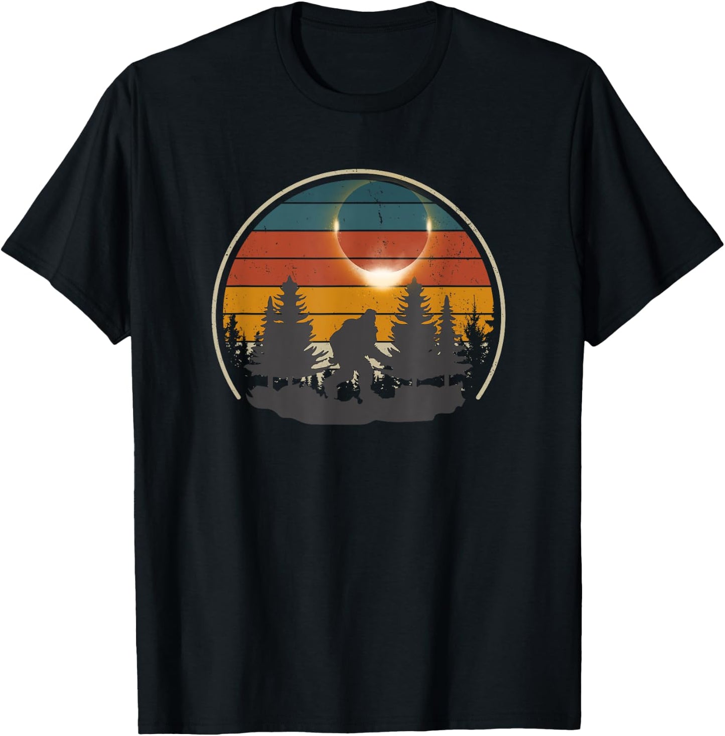 America Totality Retro Bigfoot Total Solar Eclipse 2024 T-Shirt - T-Shirt | Black
