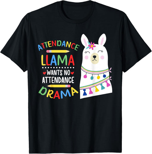 Attendance Llama Attendance Clerk School Attendance Clerk T-Shirt - T-Shirt | Black