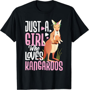 Just A Girl Who Loves Kangaroos - Australian Animal Lover T-Shirt - T-Shirt | Black