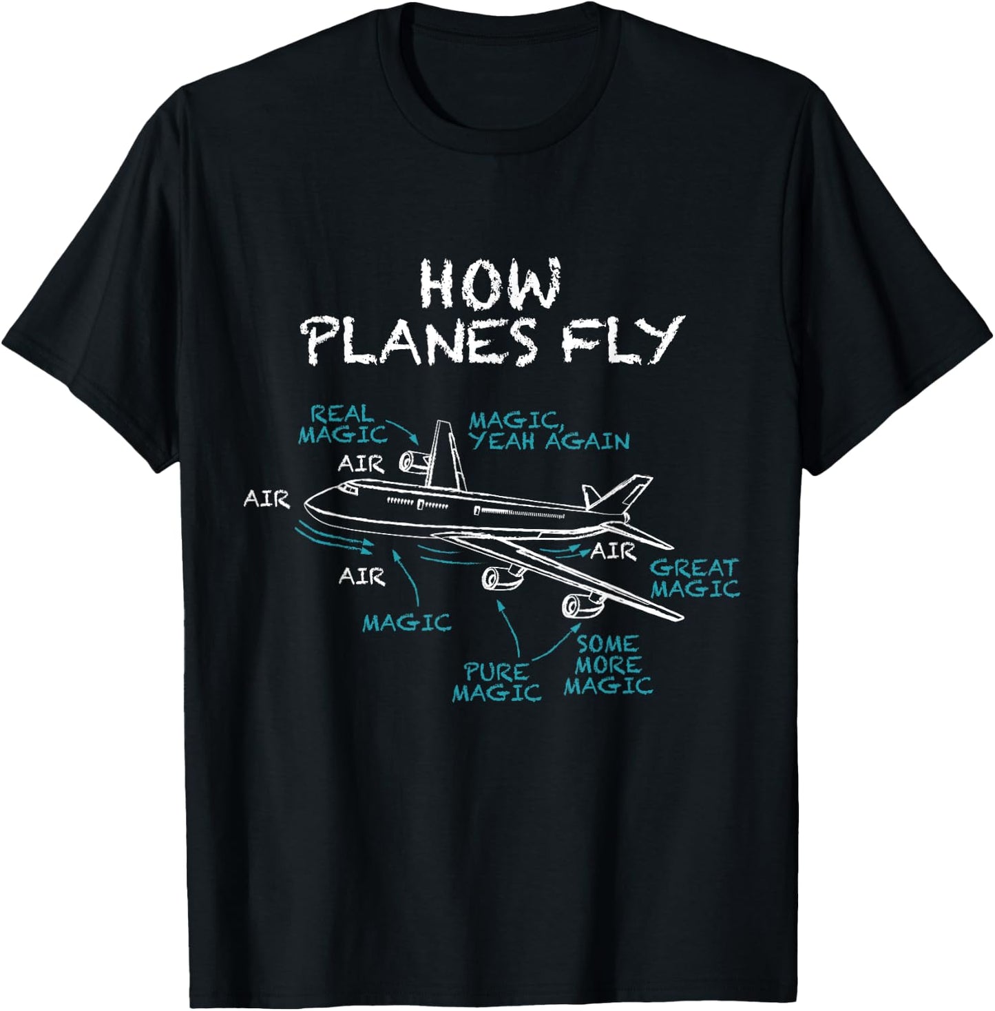 How Planes Fly Funny Pilot Aerospace Engineer Aviation B747 T-Shirt - T-Shirt | Black