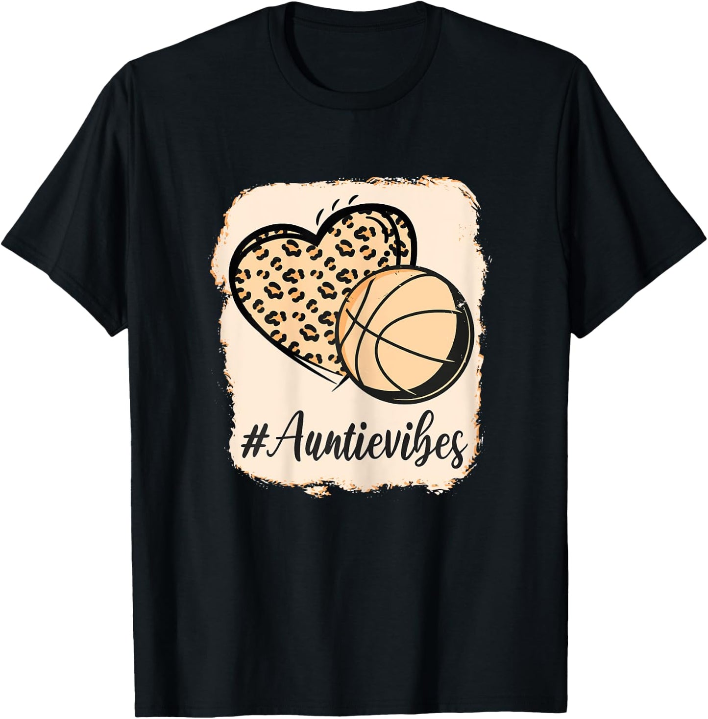 Bleached Basketball Vibes Auntie Messy Bun Love Ball Aunt T-Shirt - T-Shirt | Black