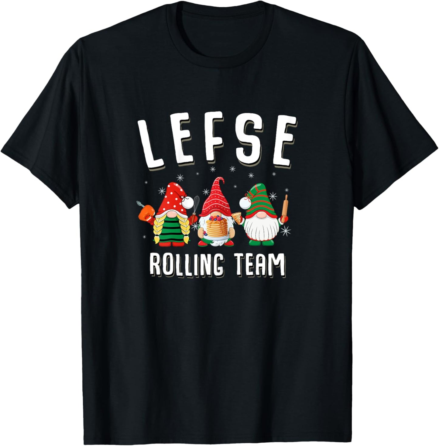 Lefse Rolling Team Christmas Baking Gnomes T-Shirt - T-Shirt | Black